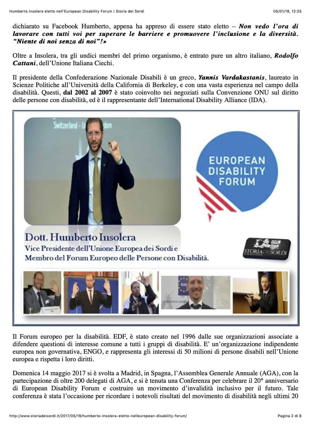 Dr. humberto insolera speaking at the european disability forum, with the forum's logo and text overlays about his role and event details.